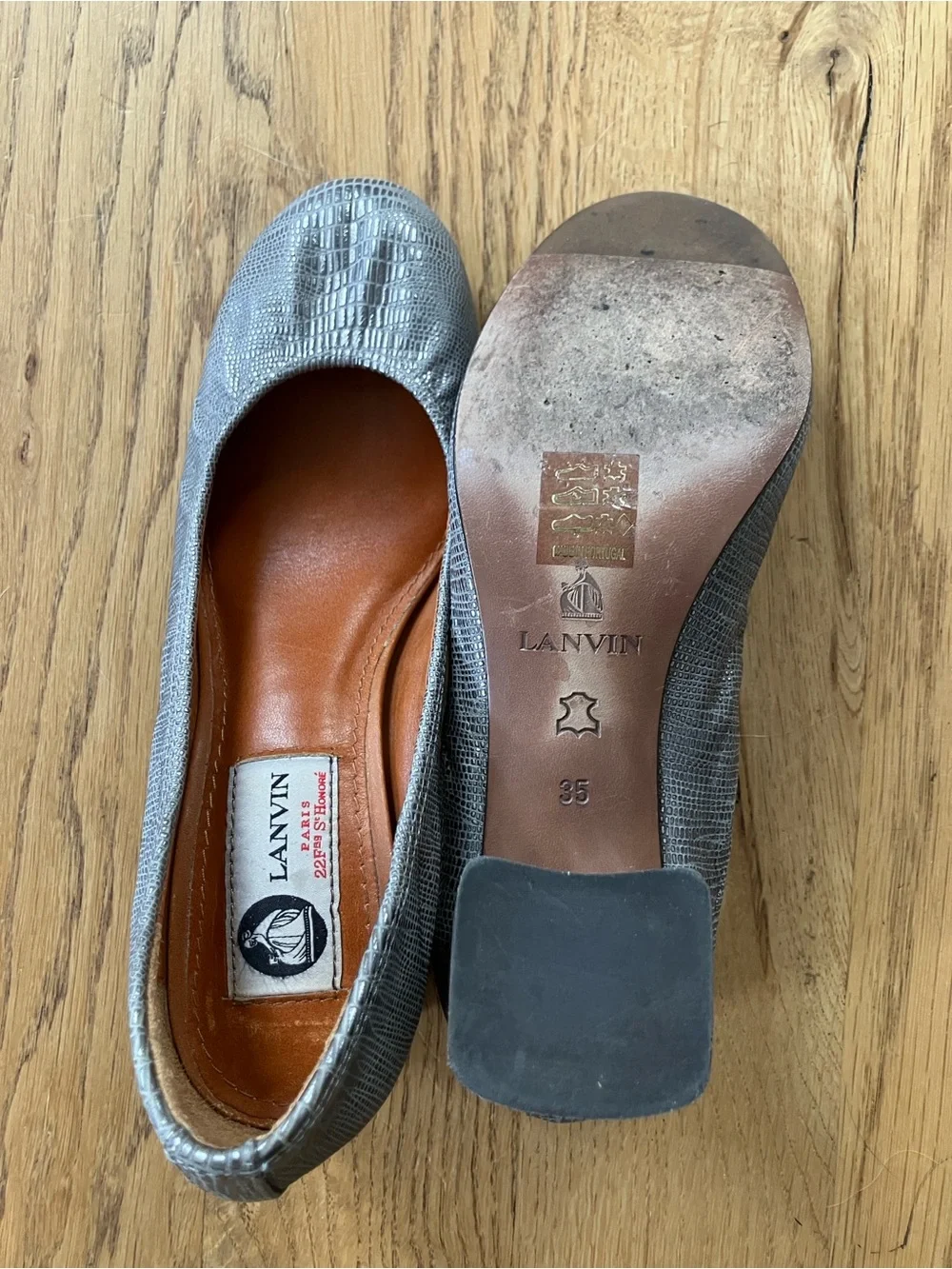 Lanvin Silver Croc-Embossed Ballet Pumps